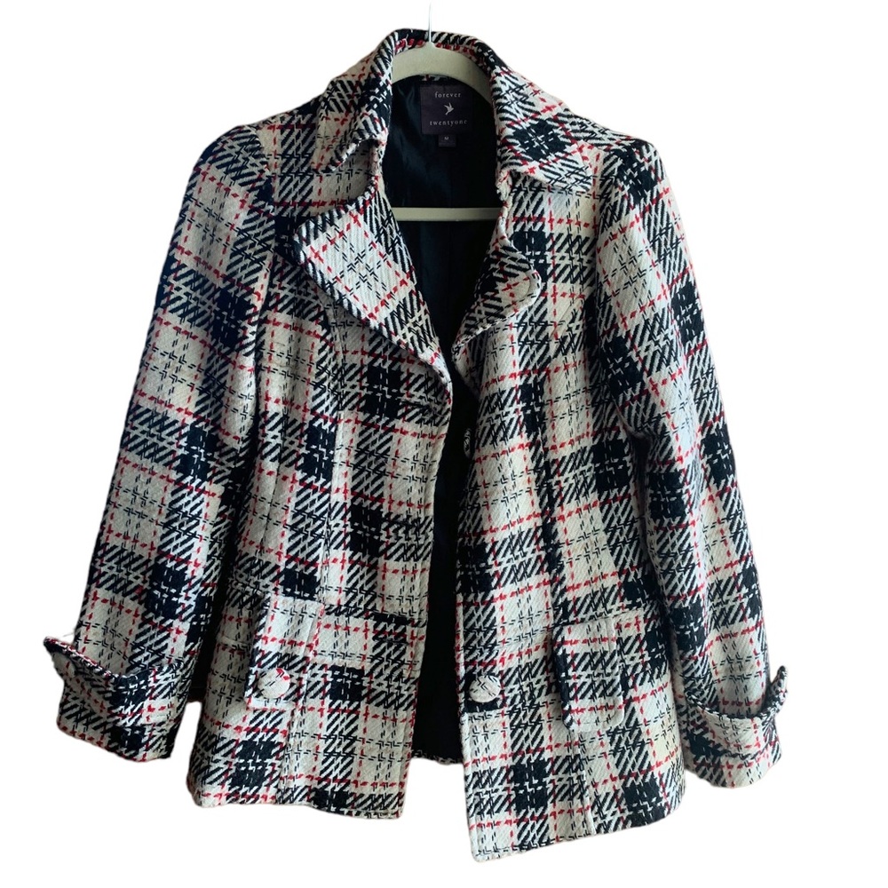 B/W and Red Plaid Blazer F21